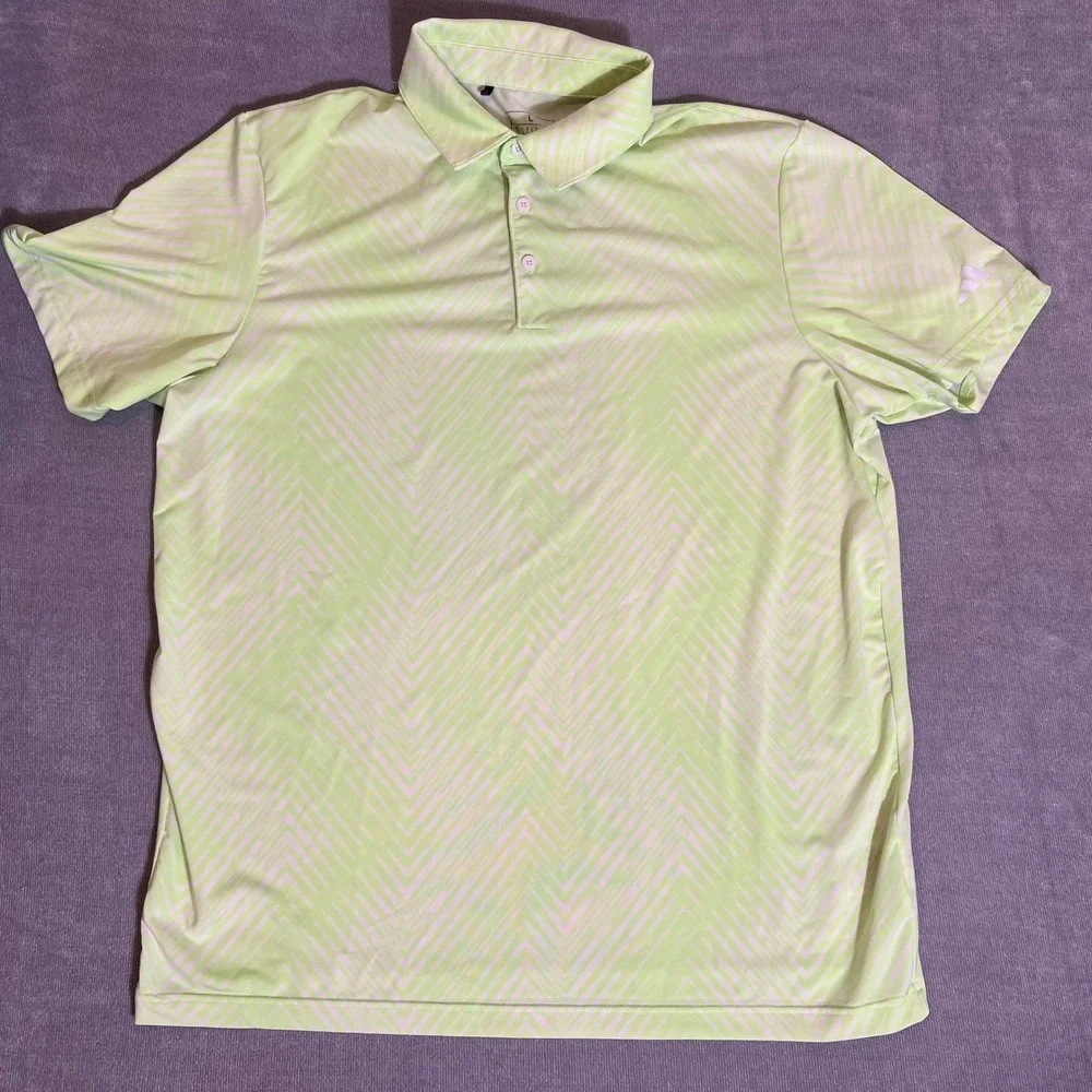 Adidas‎ Mens Golf Polo Shirt Large Lime Green White Chevron Zigzag Performance